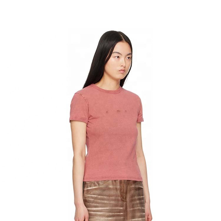 High quality custom luxury red 100% cotton fashion t shirt for women