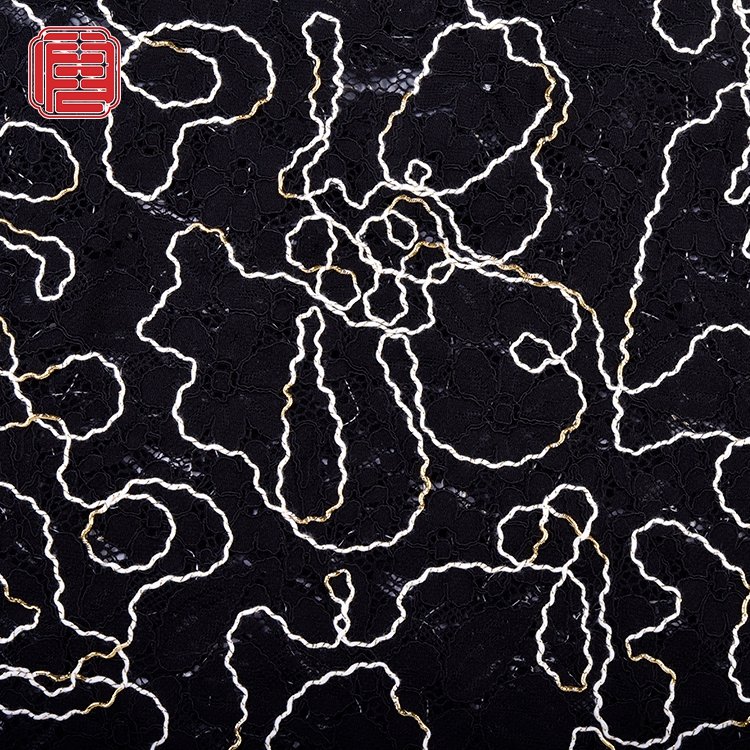 China Wholesale Bridal Lace Fabric Rope Embroidery Wear Resistant 100% Polyester Woven Custom Embroidery Fabric for dress