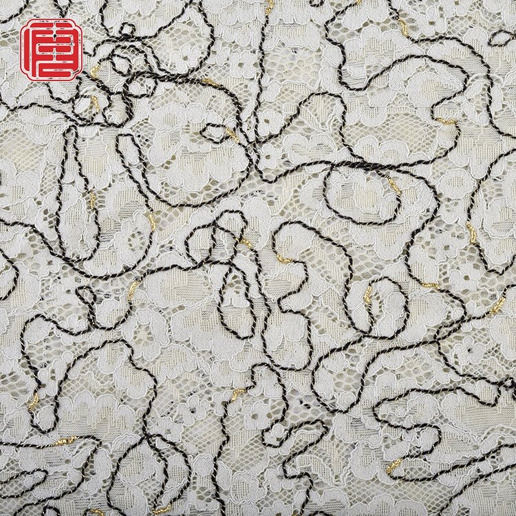 China Wholesale Bridal Lace Fabric Rope Embroidery Wear Resistant 100% Polyester Woven Custom Embroidery Fabric for dress