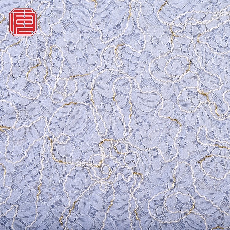 China Wholesale Bridal Lace Fabric Rope Embroidery Wear Resistant 100% Polyester Woven Custom Embroidery Fabric for dress