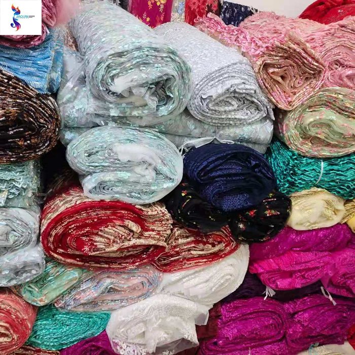Wholesale big quantity kilo price mesh flat embroidery stock fabrics
