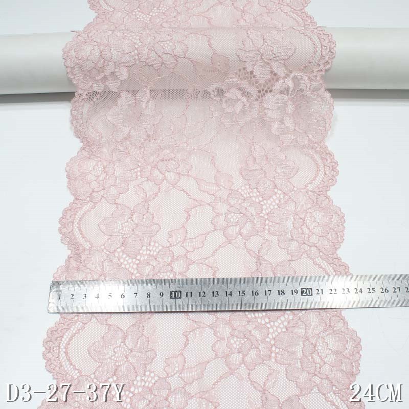 Romantic Black Red Flower Elastic Lace Trim 23cm Spandex Nylon Stretch Lace Fabric For Lingerie
