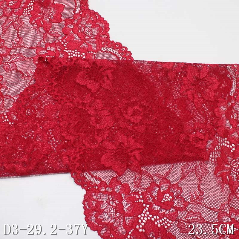 Romantic Black Red Flower Elastic Lace Trim 23cm Spandex Nylon Stretch Lace Fabric For Lingerie