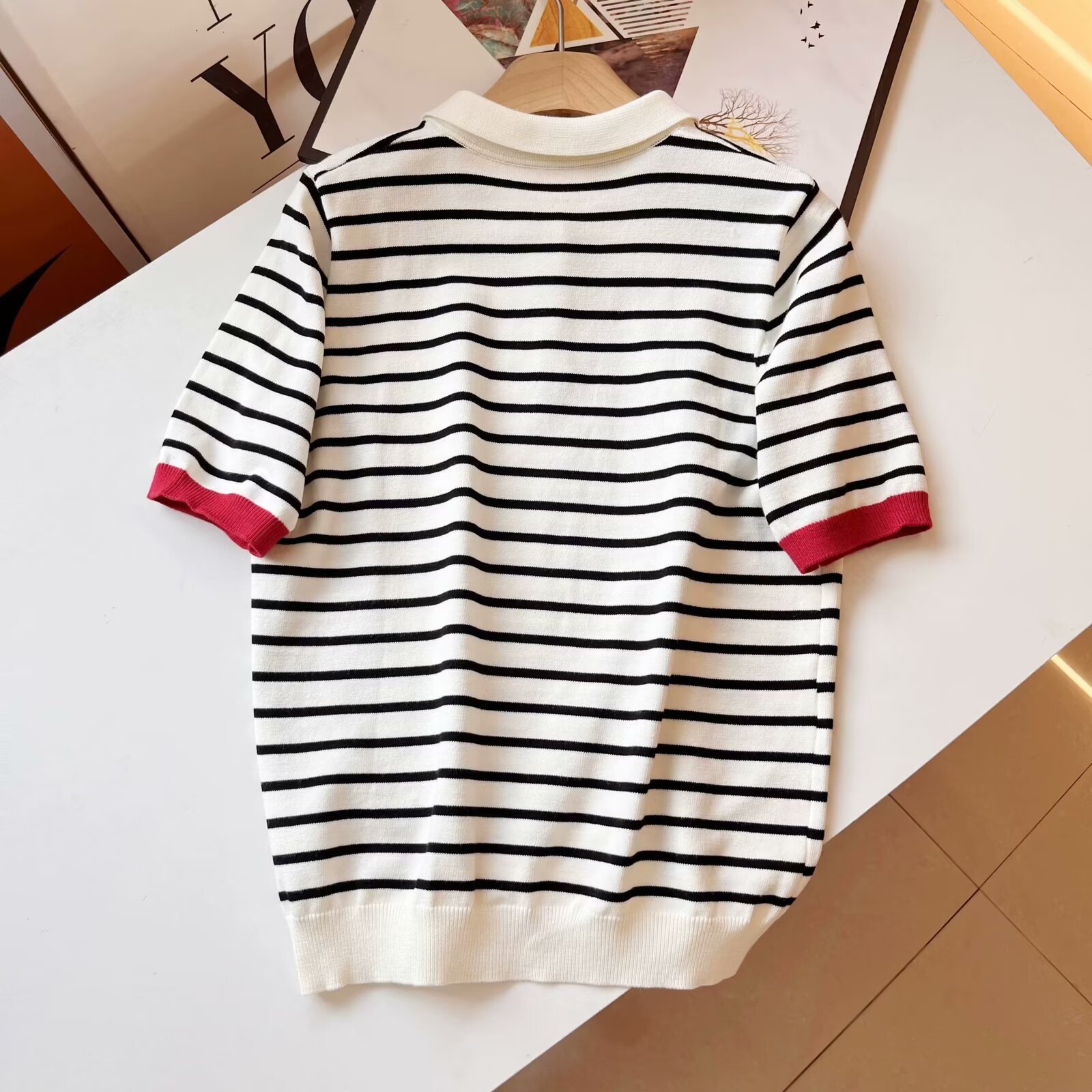 TAOP&ZA women's 2024 early autumn new short POLO collar pullover short-sleeved contrast color striped sweater