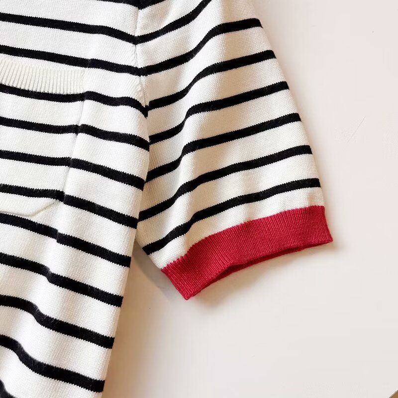 TAOP&ZA women's 2024 early autumn new short POLO collar pullover short-sleeved contrast color striped sweater