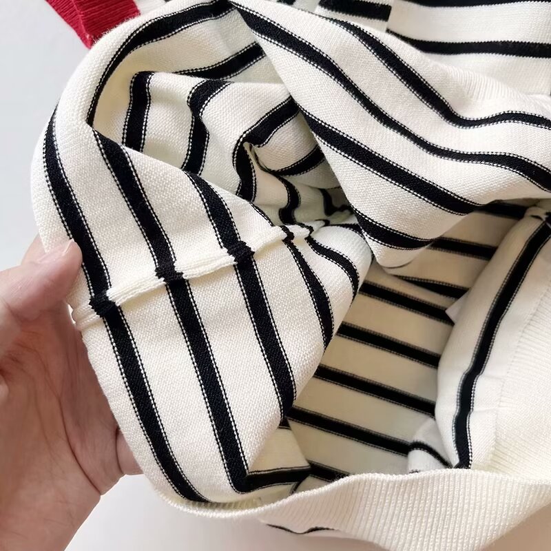 TAOP&ZA women's 2024 early autumn new short POLO collar pullover short-sleeved contrast color striped sweater