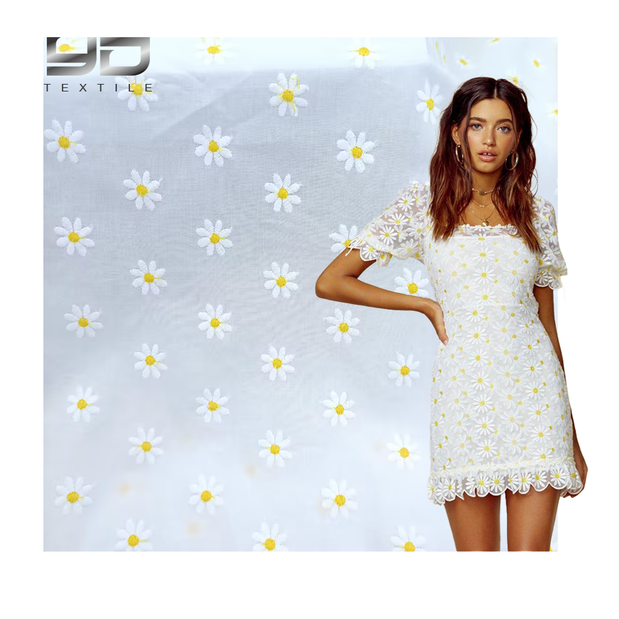 Yunda Custom Pattern Woven Daisy Floral Fabric Lightweight Cotton Fabric Embroidery Fabric For Summer' Shirt