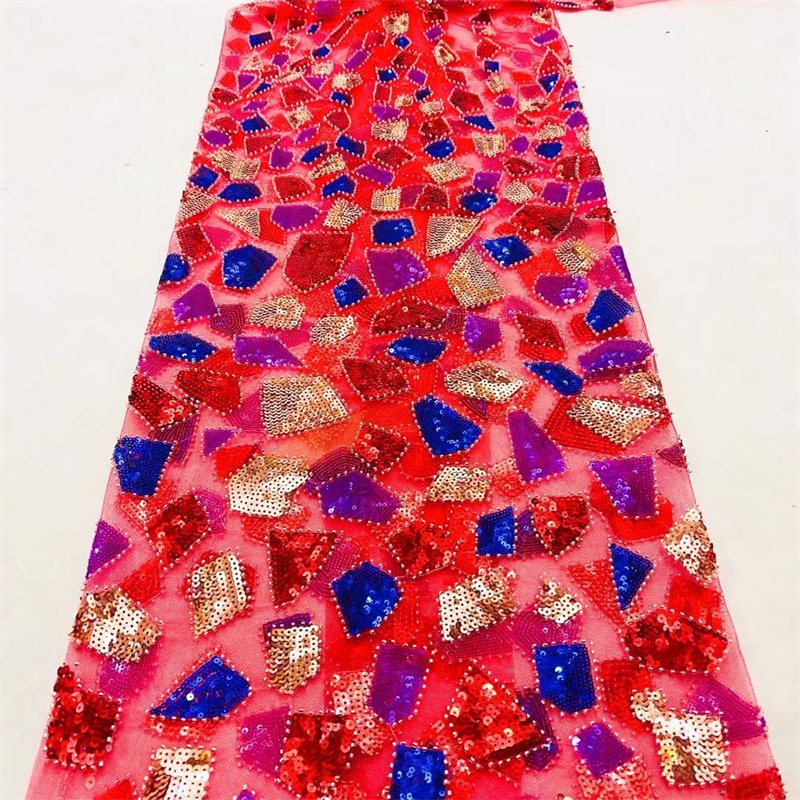 fancy all over bridal machine beaded embroidery mesh lace fabric with sequins and pearls for wedding dress