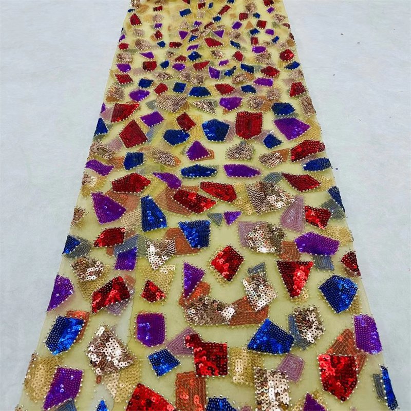 fancy all over bridal machine beaded embroidery mesh lace fabric with sequins and pearls for wedding dress