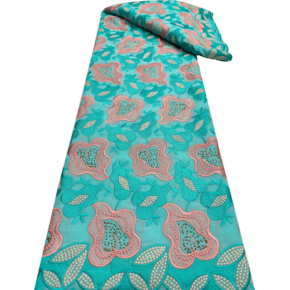 NI.AI Blue Cotton Fabrics Swiss Voile Lace With Stone Embroidery Fabric For Women Wedding Dress Garment