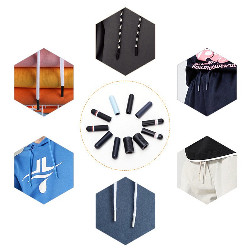 Custom printed logo polyester hoodie drawstring lace tips flat silicone drawstring