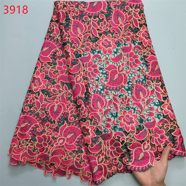 3918 Wholesale Price Fancy Guipure Cord Lace Embroidery Lace Fabric Asoebi Dress For Party Nigeria Lace Fabric With stones