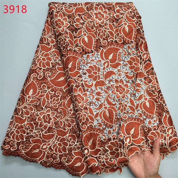 3918 Wholesale Price Fancy Guipure Cord Lace Embroidery Lace Fabric Asoebi Dress For Party Nigeria Lace Fabric With stones