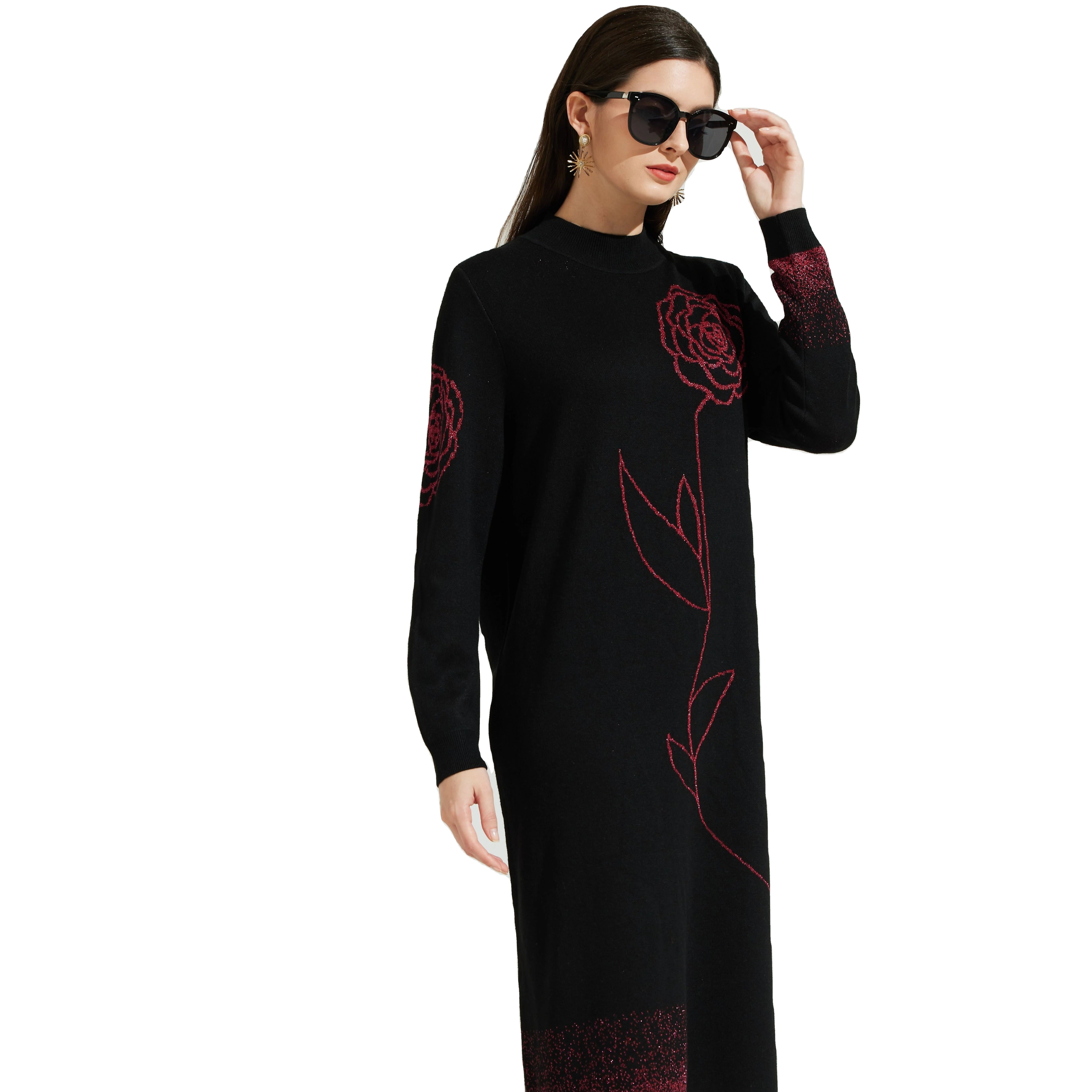 Professional New Maxi Sweater Dress with Embellished Buttons Chunky Knit Cashmere Blend Full OEM Service Simple Solid Autumn