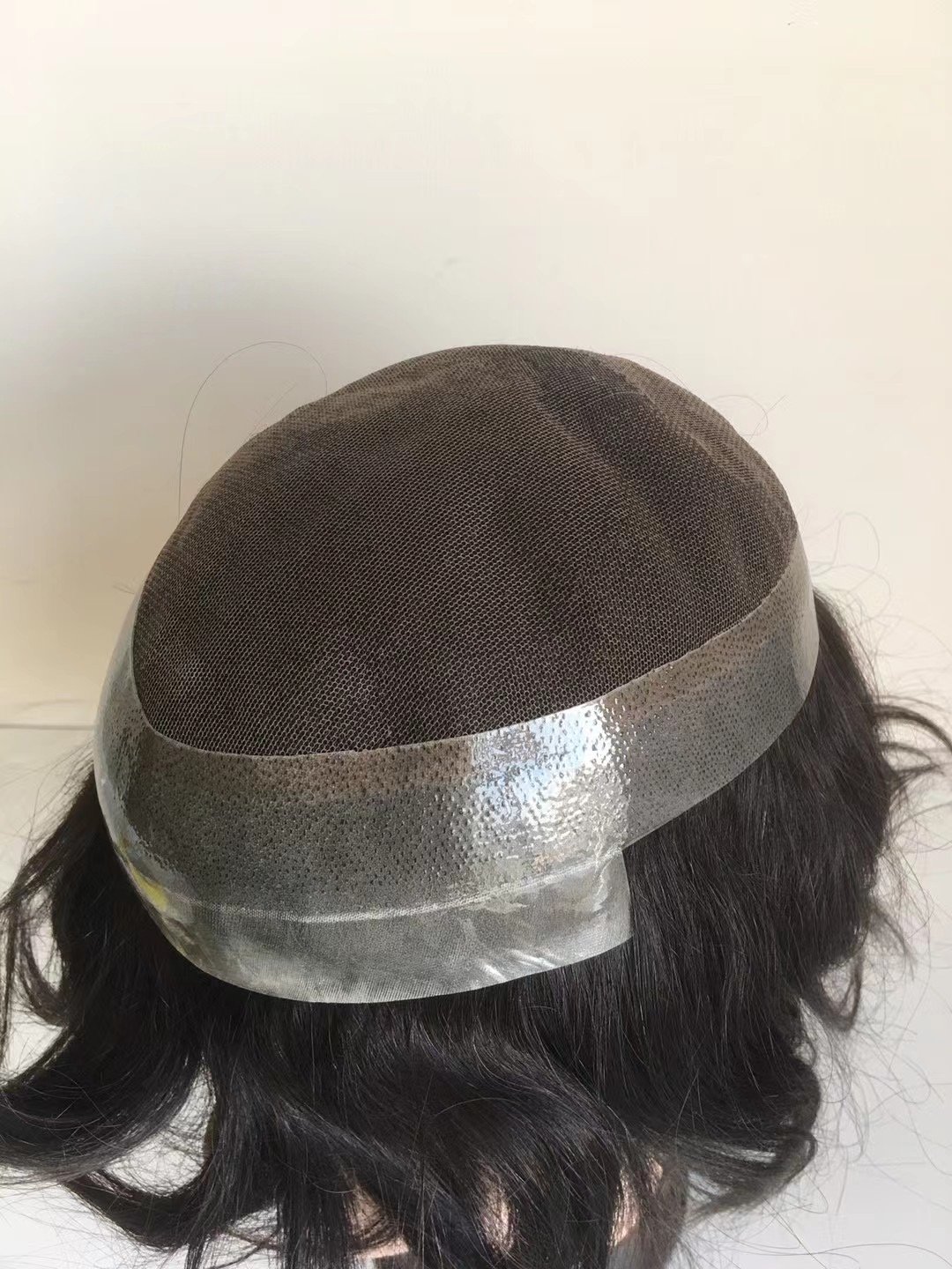 7x9inch Australia Soft Thin Skin French Lace with PU around Base natural black Men's Wig Hair Systems Hairpiece toupee for men