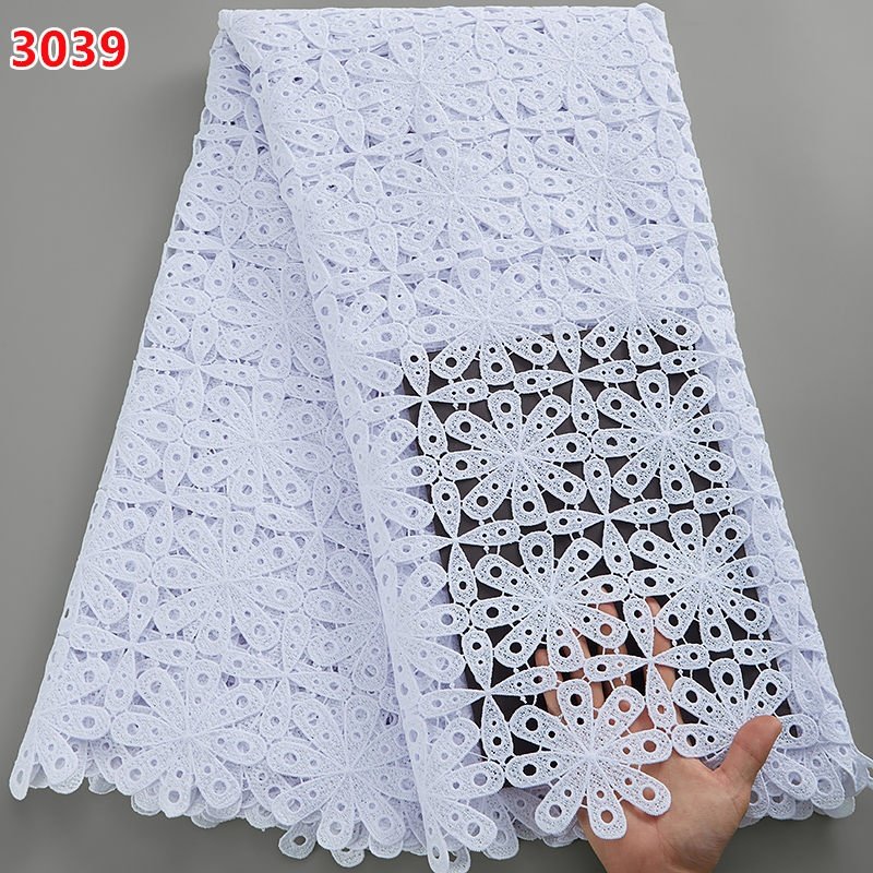 3039 Wholesale Pure White New Designs African High Quality Cord Guipure Lace Nigeria Lace Fabric For Lady's Wedding Dress
