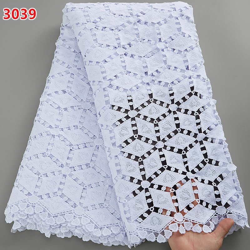 3039 Wholesale Pure White New Designs African High Quality Cord Guipure Lace Nigeria Lace Fabric For Lady's Wedding Dress