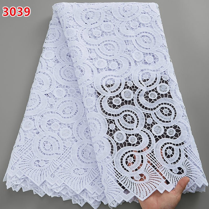 3039 Wholesale Pure White New Designs African High Quality Cord Guipure Lace Nigeria Lace Fabric For Lady's Wedding Dress