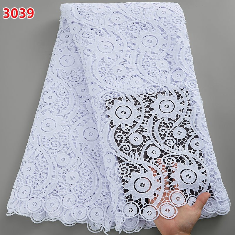 3039 Wholesale Pure White New Designs African High Quality Cord Guipure Lace Nigeria Lace Fabric For Lady's Wedding Dress