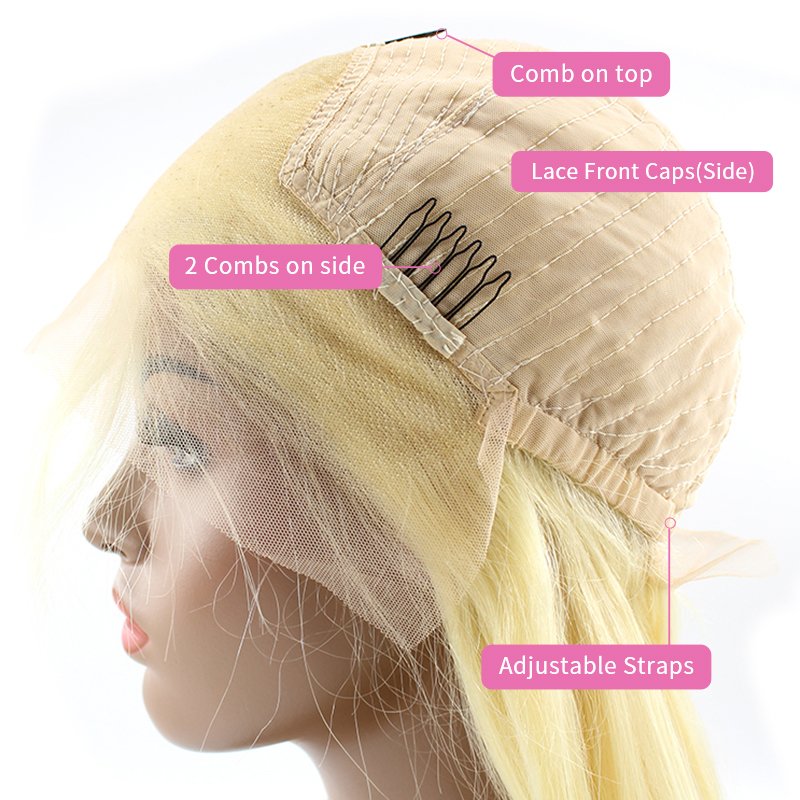 24 inch 13*4 lace frontal wig 100% unprocessed human hair glue less blonde wig
