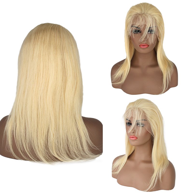 24 inch 13*4 lace frontal wig 100% unprocessed human hair glue less blonde wig