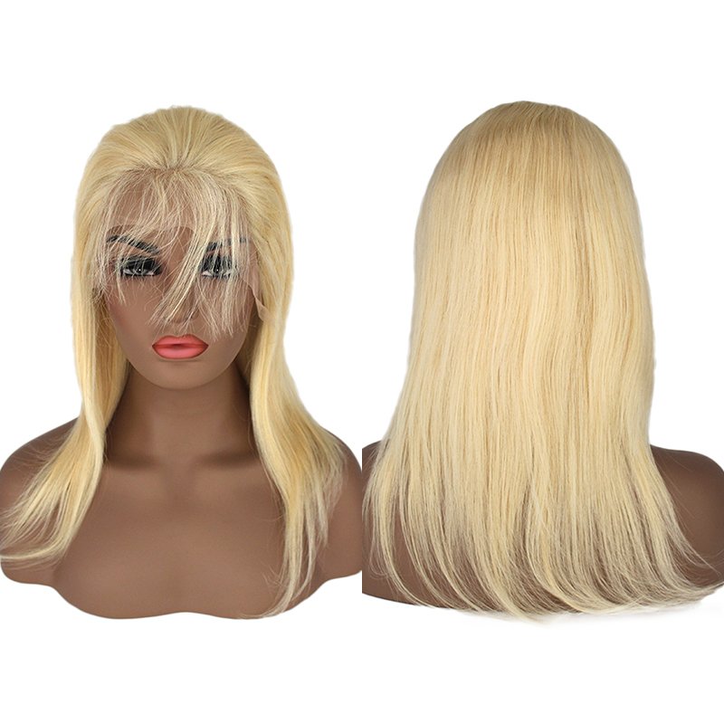 24 inch 13*4 lace frontal wig 100% unprocessed human hair glue less blonde wig
