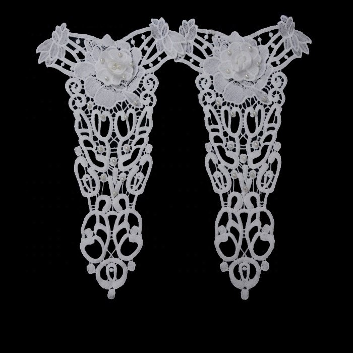 Outfit long sleeve off the shoulder lace panel hollow out floral lace bead collar fashion embroidery lace garment accessories