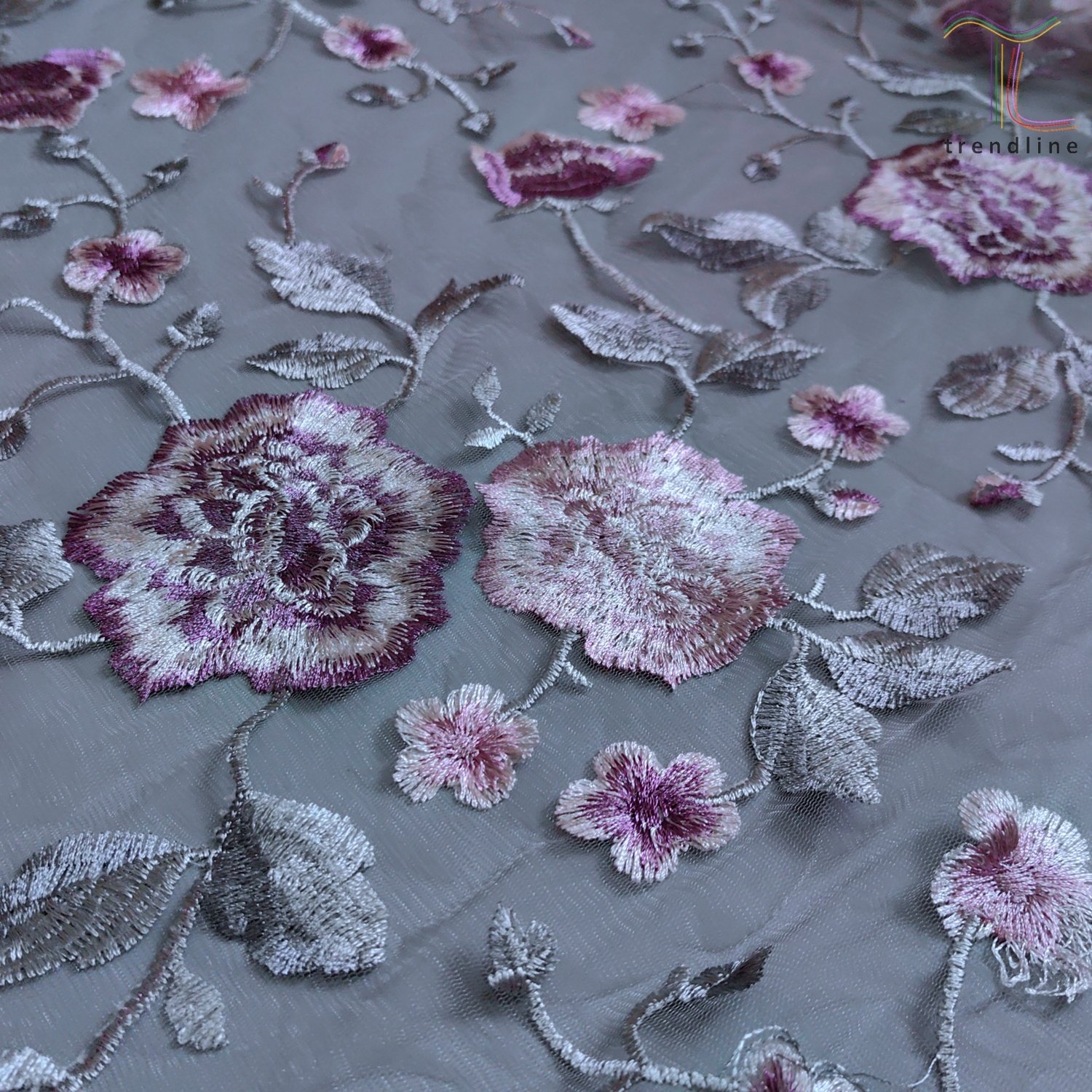 Big flower purple french tulle embroidery lace fabrics for wedding evening dress for women