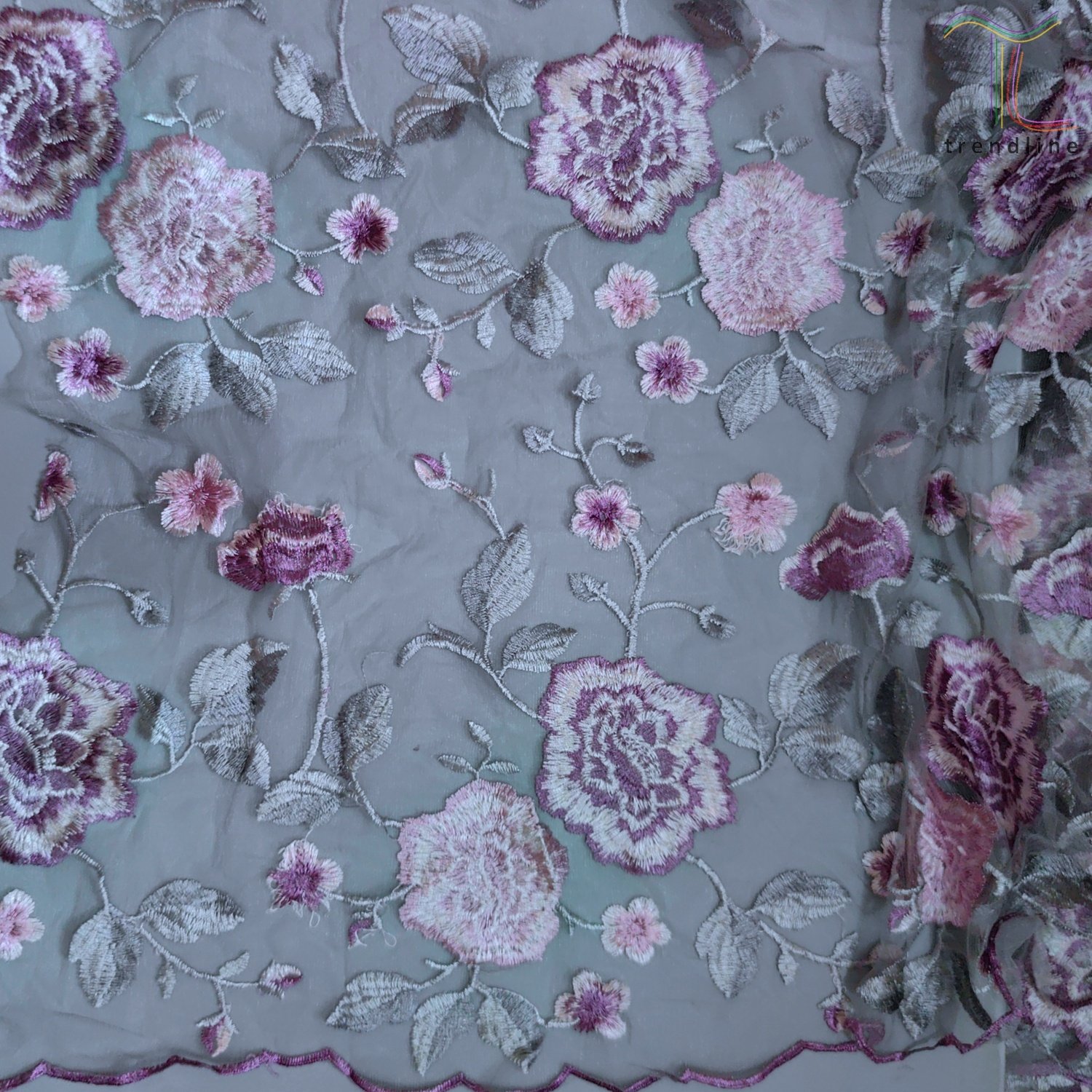 Big flower purple french tulle embroidery lace fabrics for wedding evening dress for women