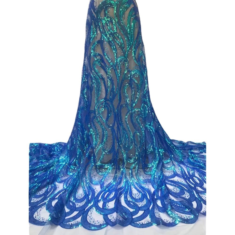High Quality African Sequins Lace Fabric Sky Blue Shiny Net Tulle Mesh Embroidery Lace Fabric For Nigerian Wedding Party Dress