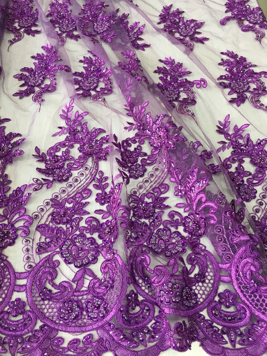 high quality hand embroidery beaded sequin lace tulle fabric for party dress or bridal