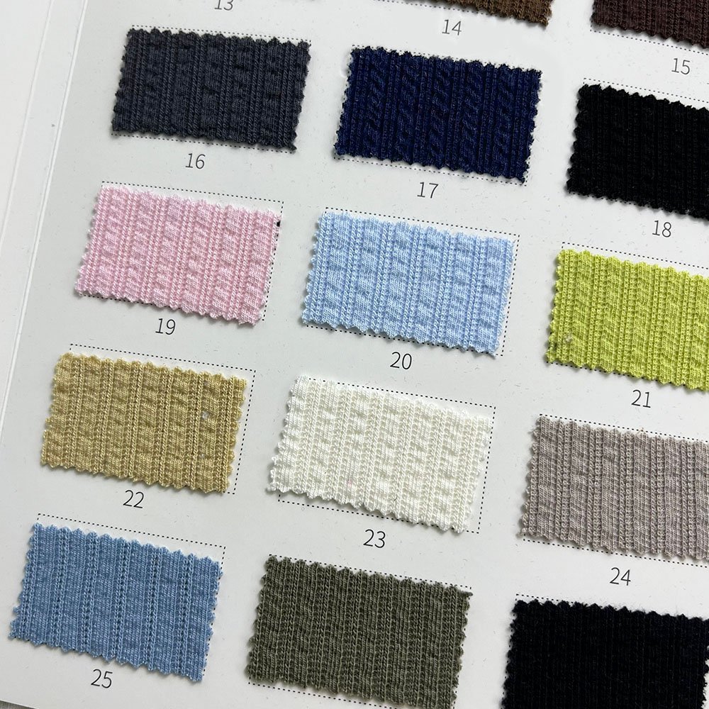 Wholesale ribbed 66.5% polyester 28.5% rayon 5% spandex 260g TR jacquard rib knitted fabric for Women tops