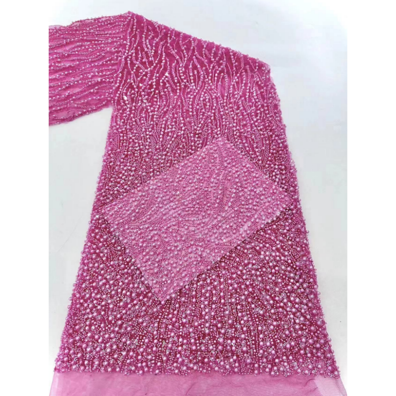 New handmade bead tube embroidered net flower fabric plate embroidered three-dimensional embroidery Beaded lace Fabric wedding