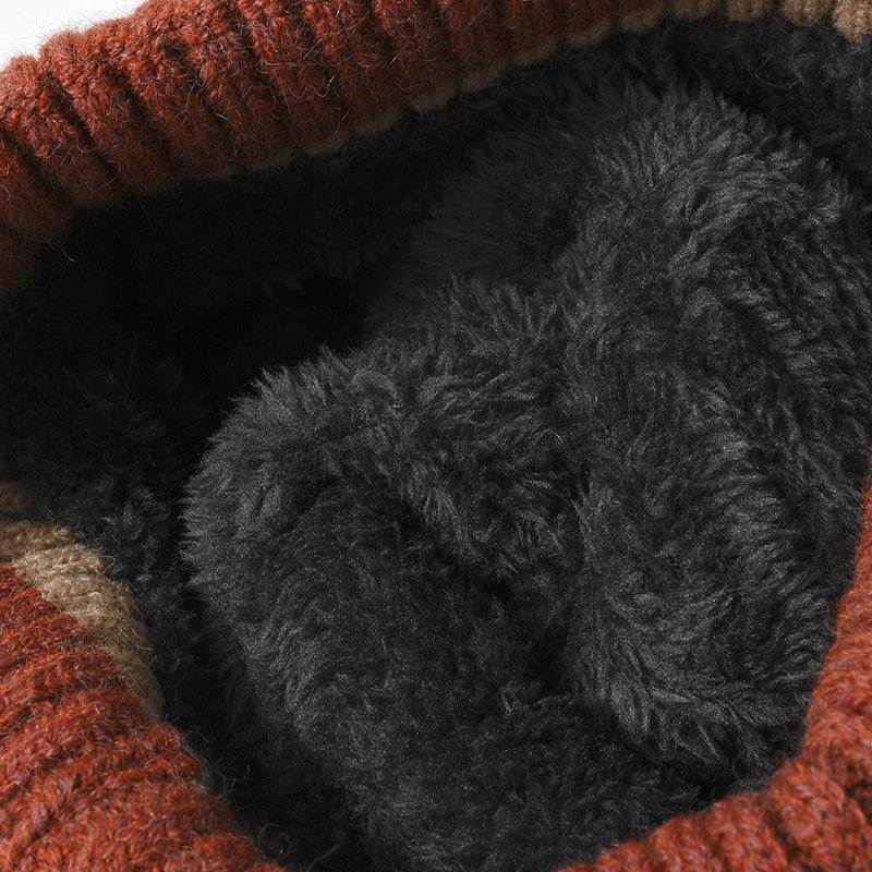 Custom Logo Two Tone Ribbed Beanie Jacquard Knitted Hat Fleece Lining Winter Beanie Hats