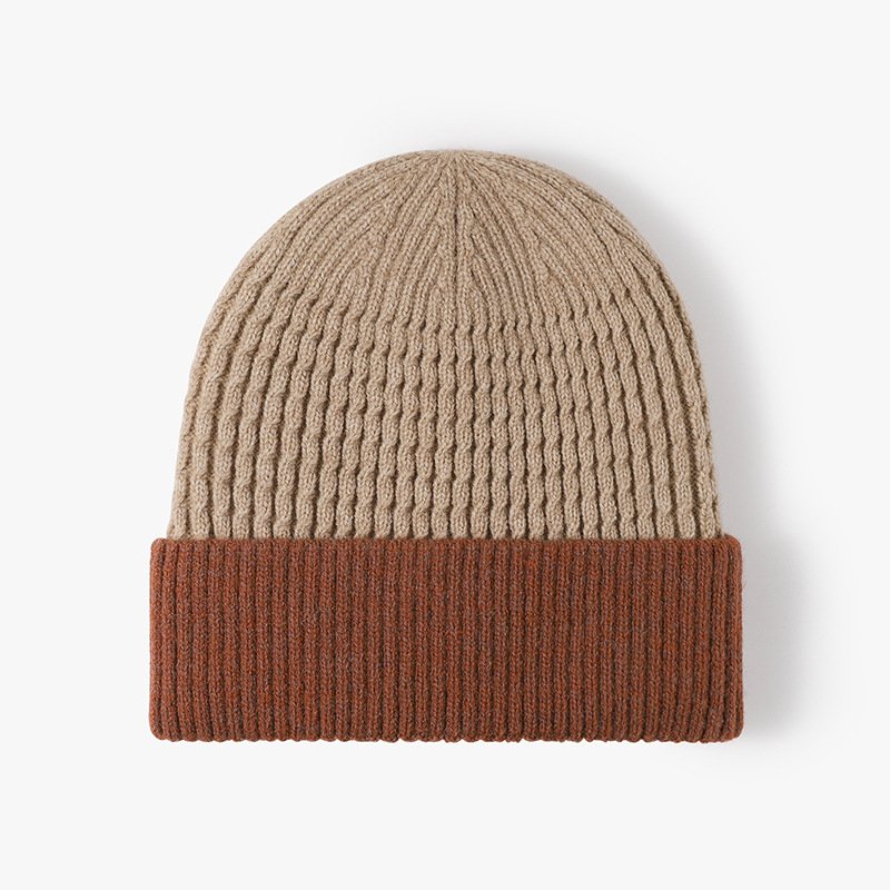 Custom Logo Two Tone Ribbed Beanie Jacquard Knitted Hat Fleece Lining Winter Beanie Hats