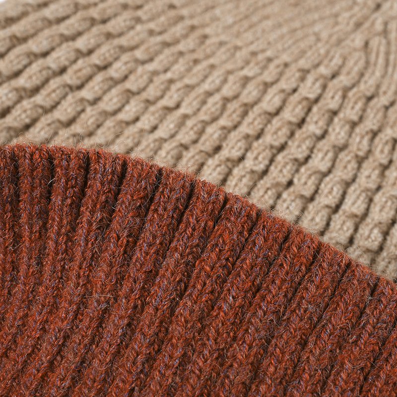 Custom Logo Two Tone Ribbed Beanie Jacquard Knitted Hat Fleece Lining Winter Beanie Hats