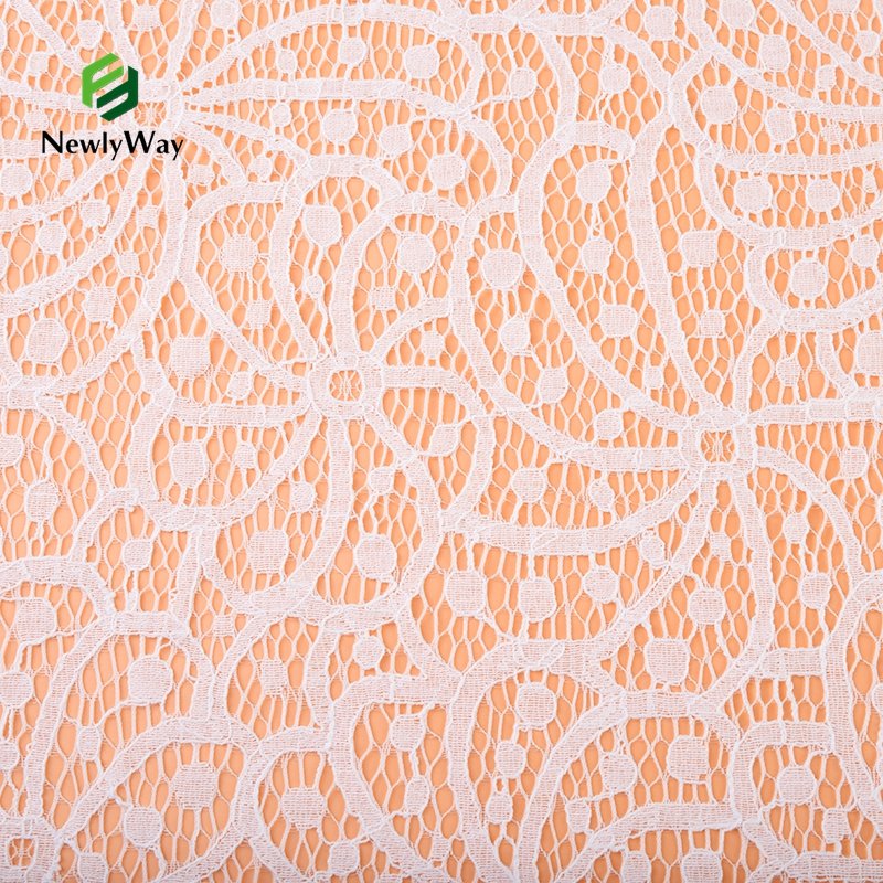 China Fujian Factory Custom 35%Nylon 65%Cotton Warp Knitted Jacquard Lace Mesh Fabric For Bridal Dress
