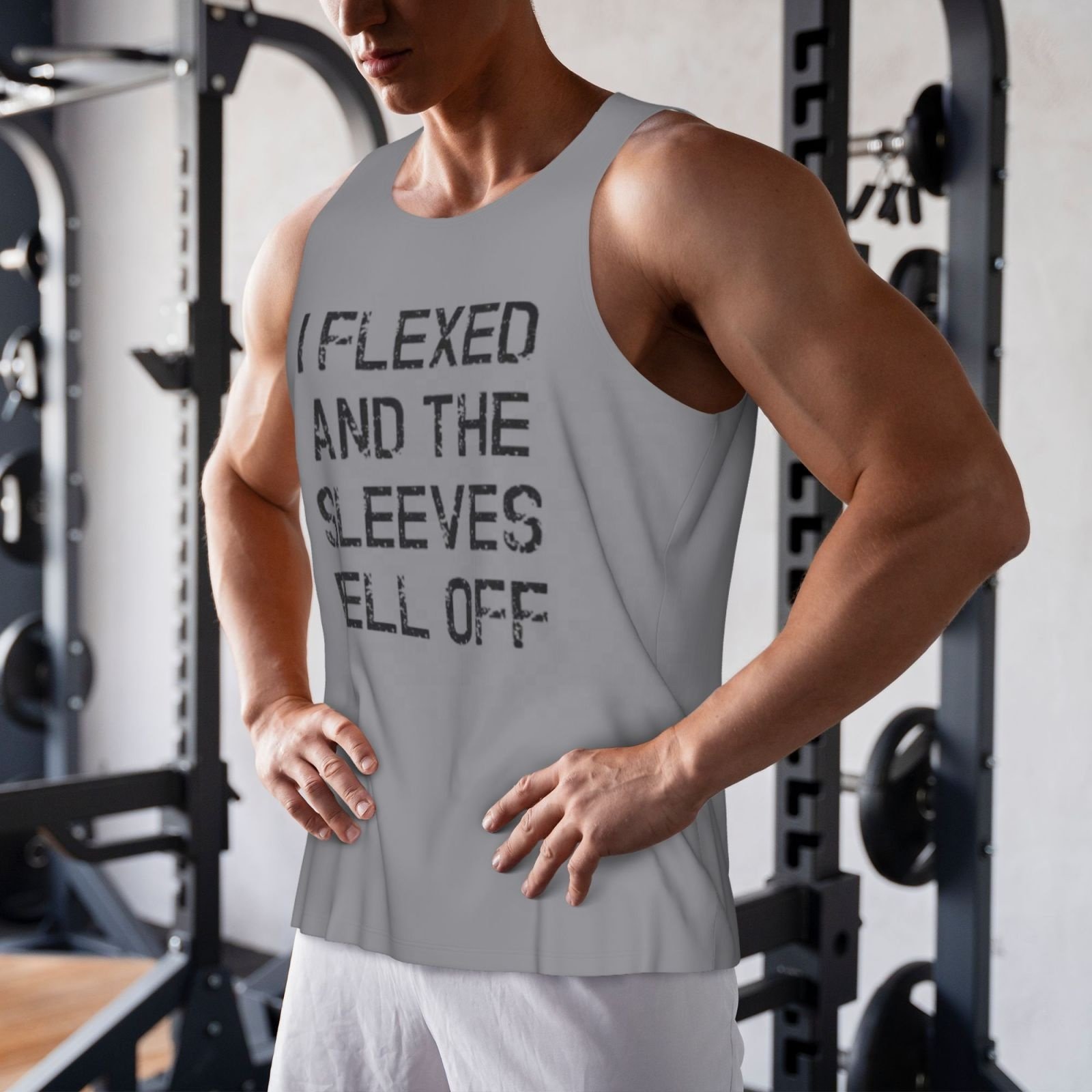 High Quality Fitness Bodybuilding Custom Designs Quick Dry Gray Gym Tank Tops Men Singlet Casual 100% Polyester Street wear Vest