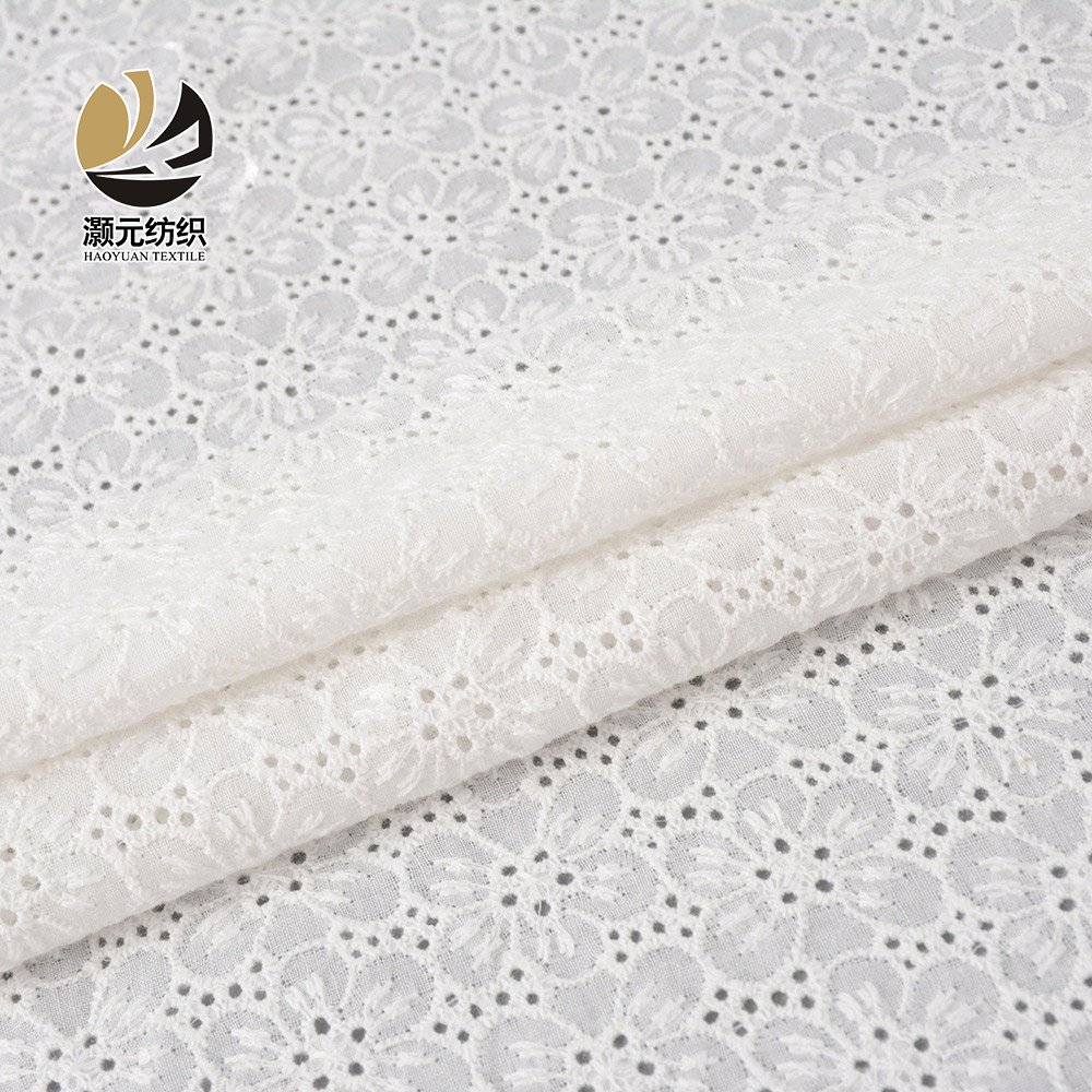 Custom pure high quality white cotton roll fabric eyelet embroidery fabric for girls dress