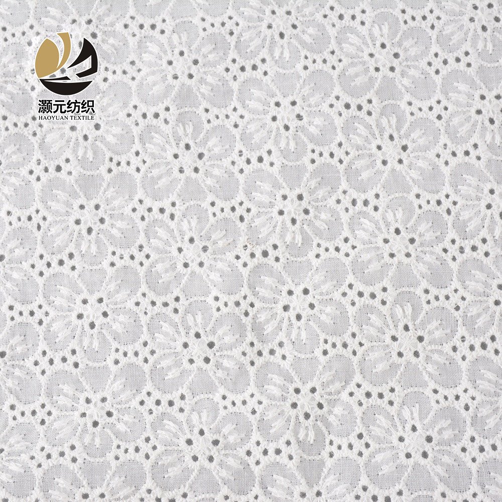 Custom pure high quality white cotton roll fabric eyelet embroidery fabric for girls dress
