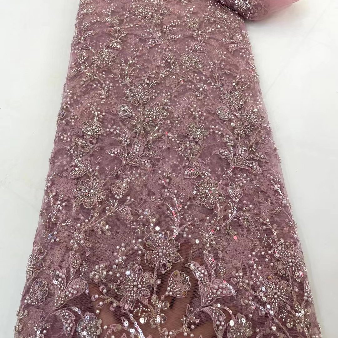 Lace mesh net embroidery fabrics with beads and sequin