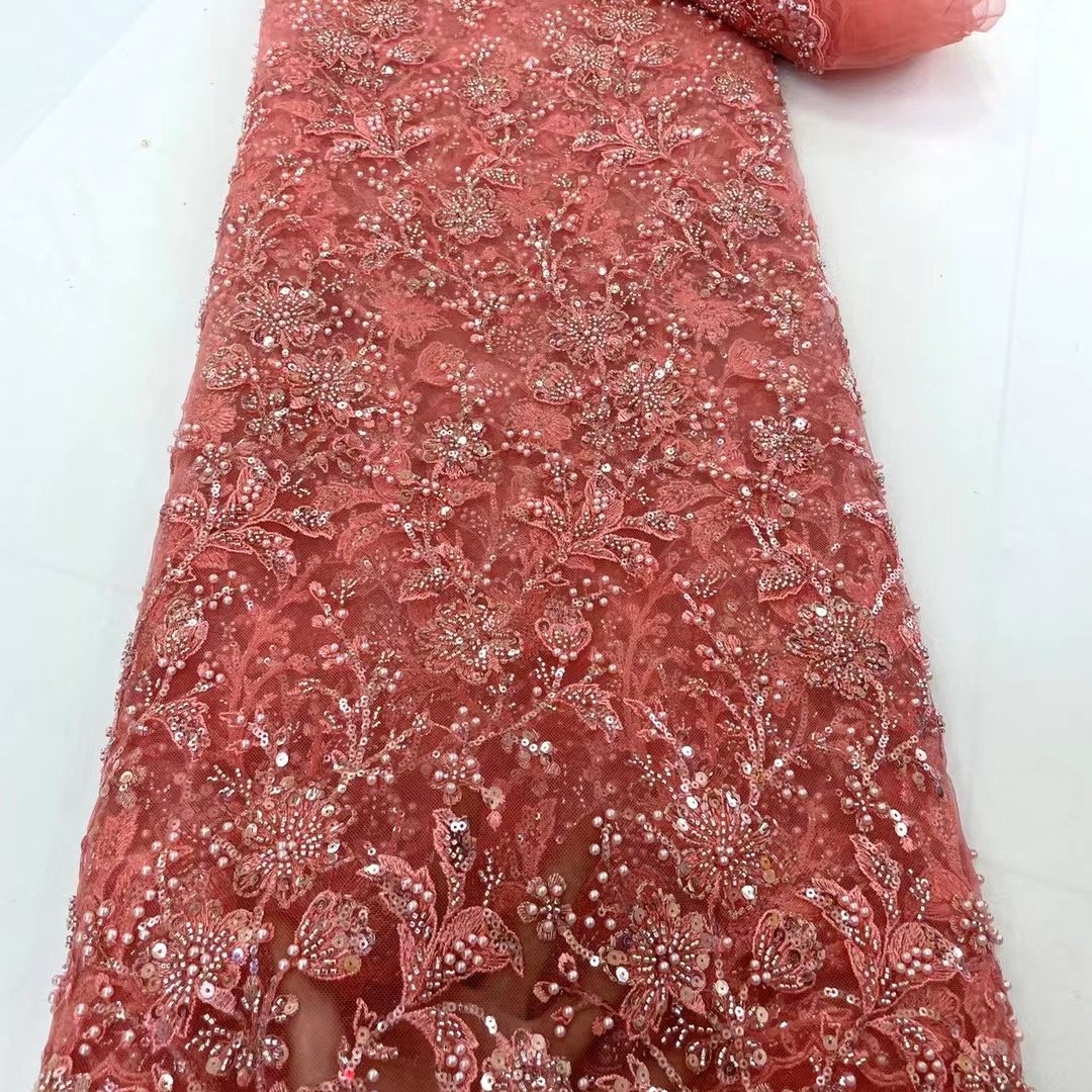 Lace mesh net embroidery fabrics with beads and sequin