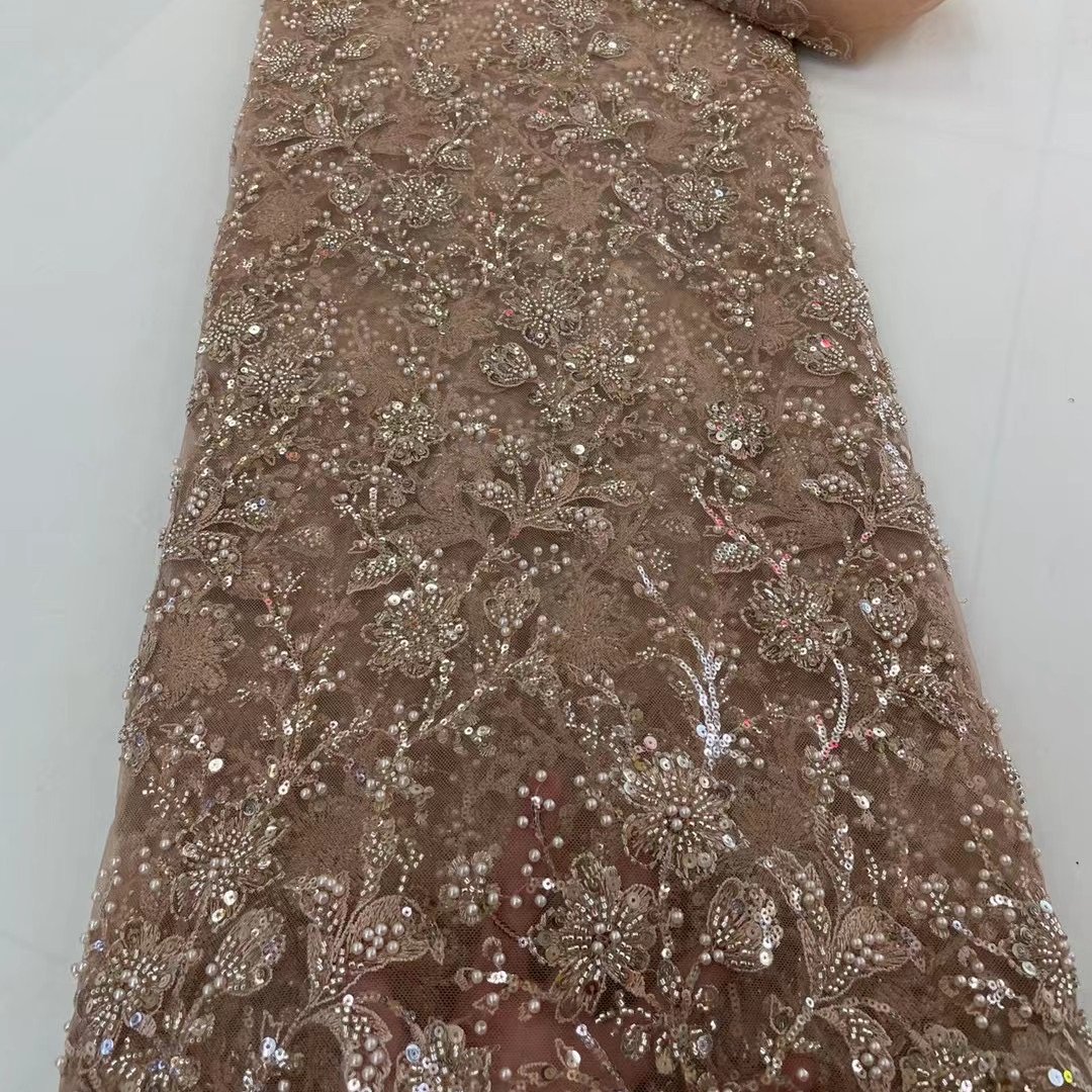 Lace mesh net embroidery fabrics with beads and sequin