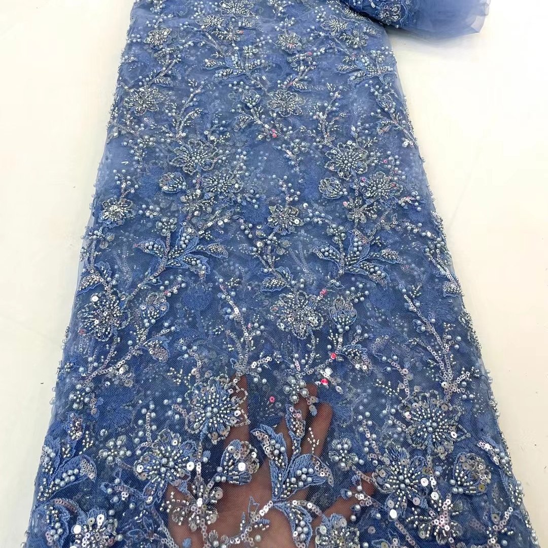 Lace mesh net embroidery fabrics with beads and sequin