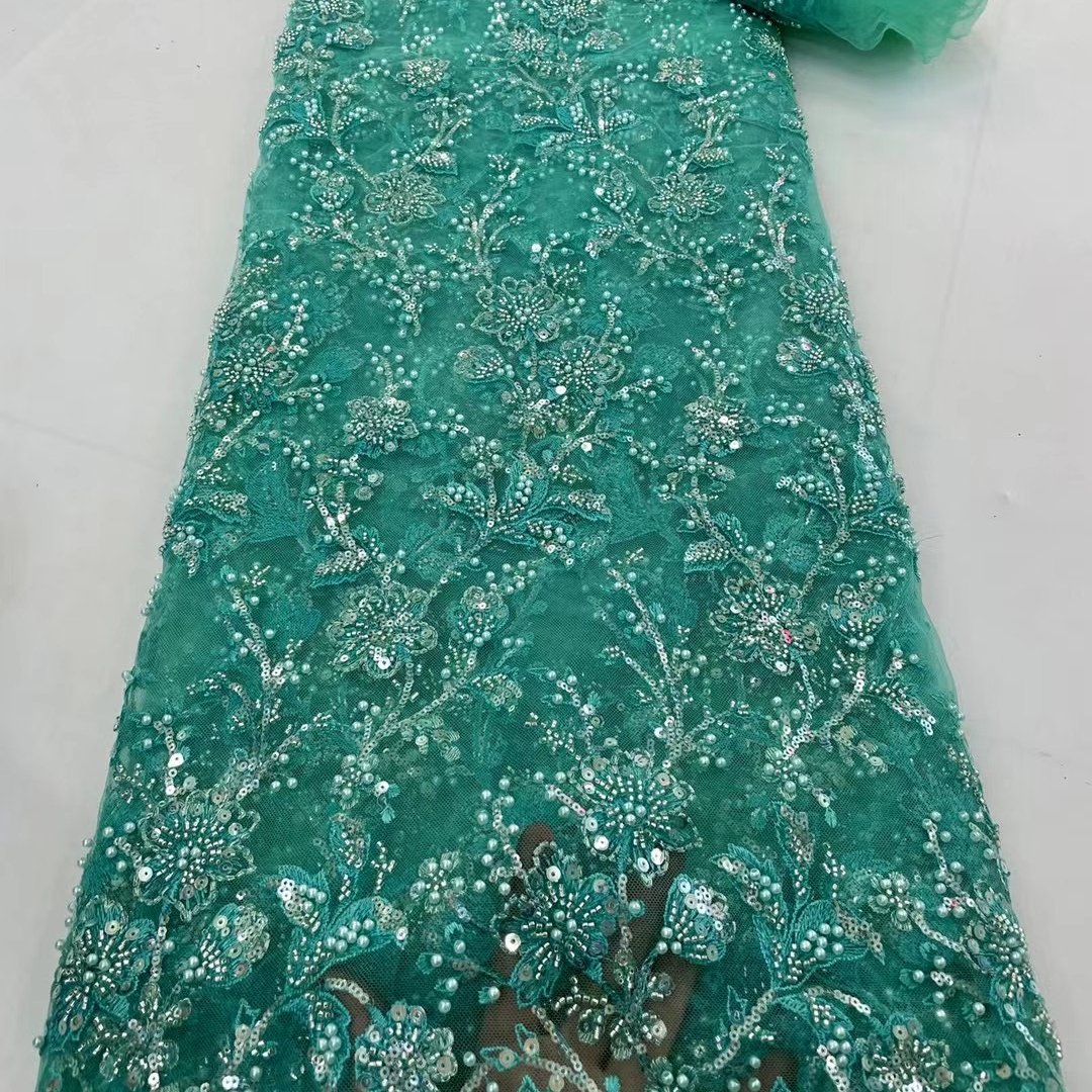 Lace mesh net embroidery fabrics with beads and sequin