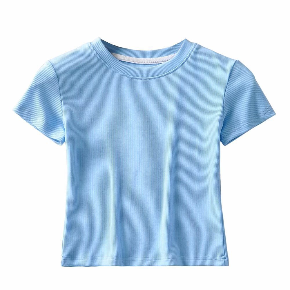 Nice Quality Ladies Crop Tops O-Neck Short Sleeve Knit Ribbed T-shirt Woman Fitness Cropped Tank Top For Women