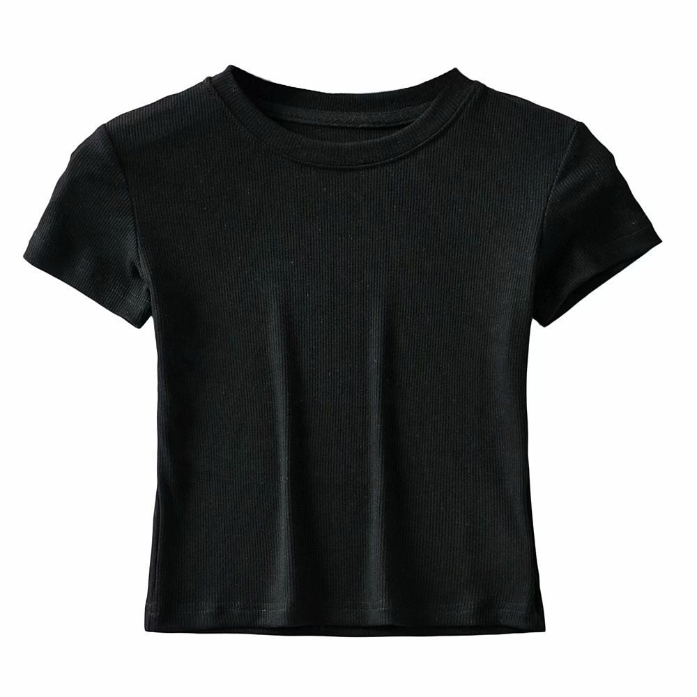 Nice Quality Ladies Crop Tops O-Neck Short Sleeve Knit Ribbed T-shirt Woman Fitness Cropped Tank Top For Women