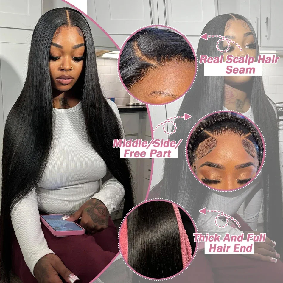 40 inches HD Lace Full Virgin Brazilian Human Hair Wigs Deep Wave Curly Transparent Lace Front Human Hair Wigs for Black Women