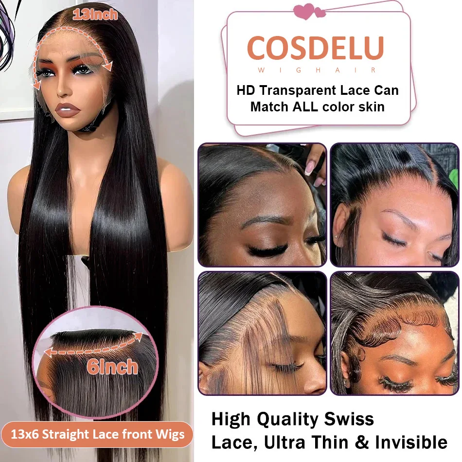 40 inches HD Lace Full Virgin Brazilian Human Hair Wigs Deep Wave Curly Transparent Lace Front Human Hair Wigs for Black Women