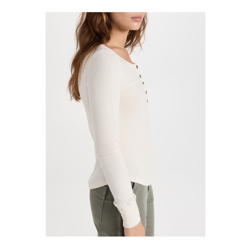 Ribbed knit long sleeve round neck button up pullover women spring autumn tops